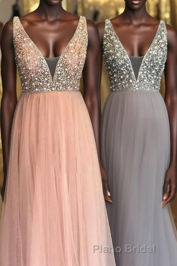 Princess Illusion V Blush Pink Formal Prom Dresses with Beading Main image