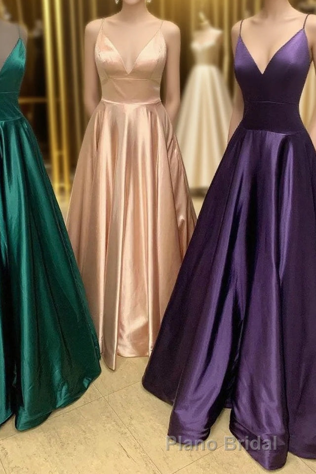 Simple A-Line Straps Satin Long Formal Prom Dresses Main image