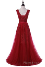 A-line Tulle Grey Long Formal Prom Dresses