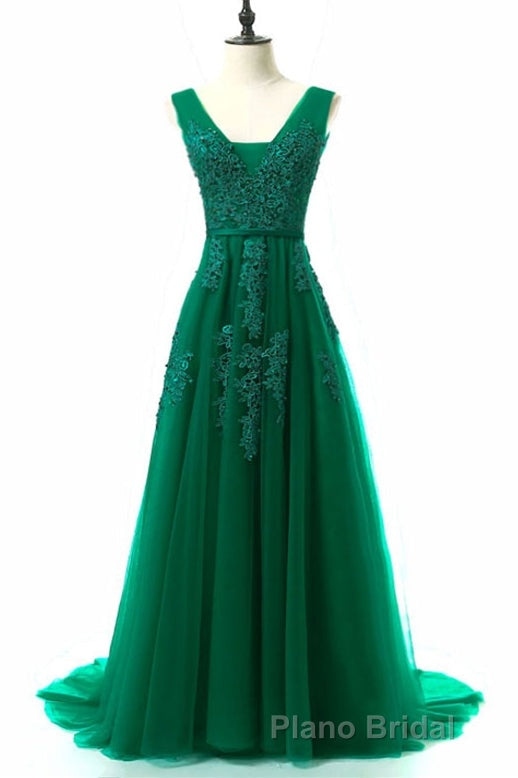 A-line Tulle Grey Long Formal Prom Dresses Secondary image