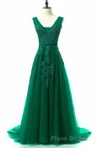 A-line Tulle Grey Long Formal Prom Dresses