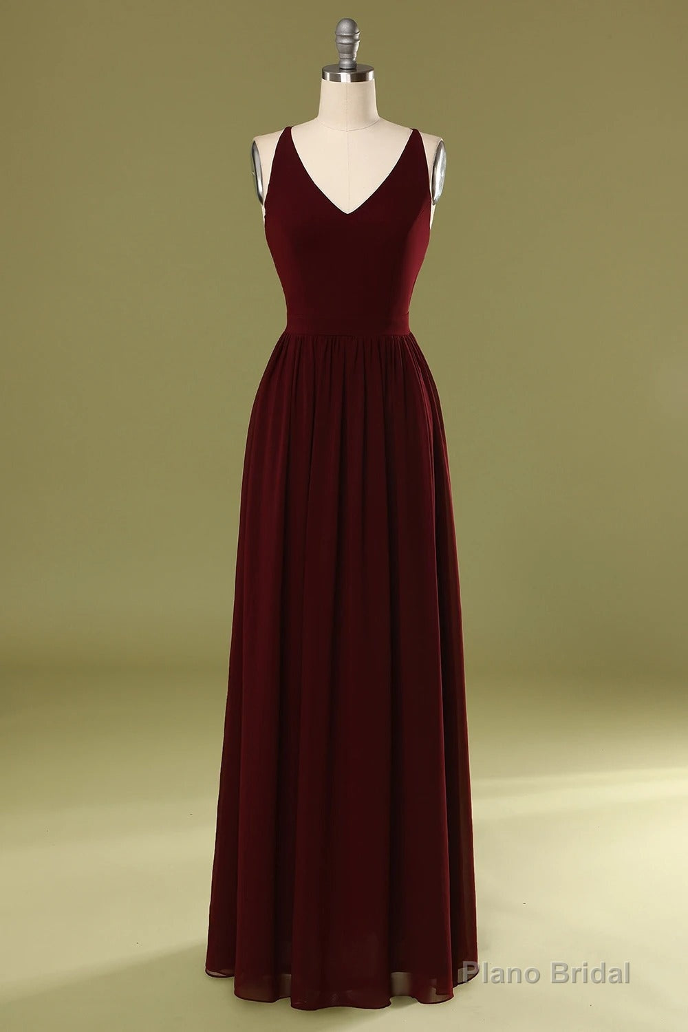 Sheath V Neck Burgundy Bridesmaid Dress with Lace Back Main image