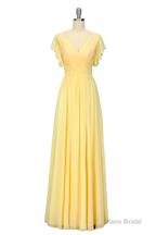 Elegant V Neck Pleated Yellow Bridesmaid Dress with Ruffles