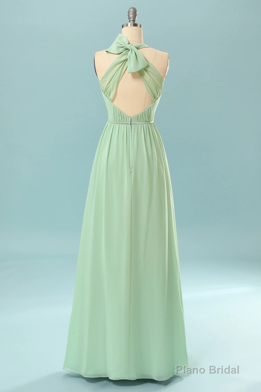 Halter Mint Green Bridesmaid Dress with Bowknot Secondary image