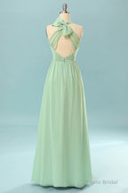 Halter Mint Green Bridesmaid Dress with Bowknot