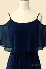 Off The Shoulder Navy Blue Long Bridesmaid Dress