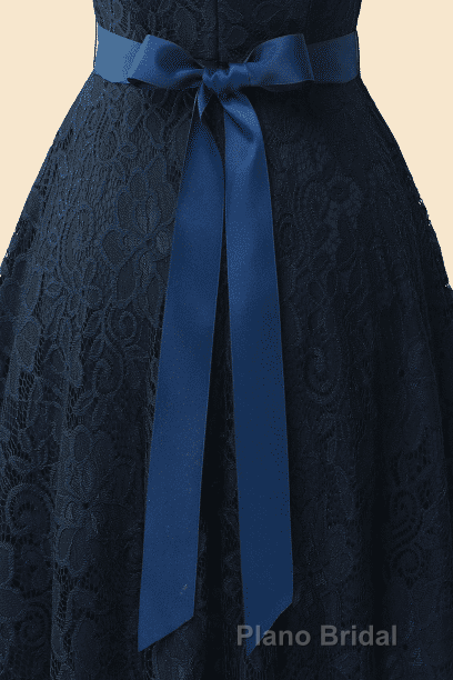 A-Line Cap Sleeve Navy Blue Bridesmaid Dresses with Belt