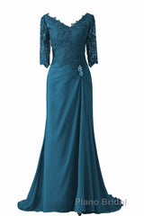 V-Neck Half Sleeve Plum Mother of Bridal Dresses