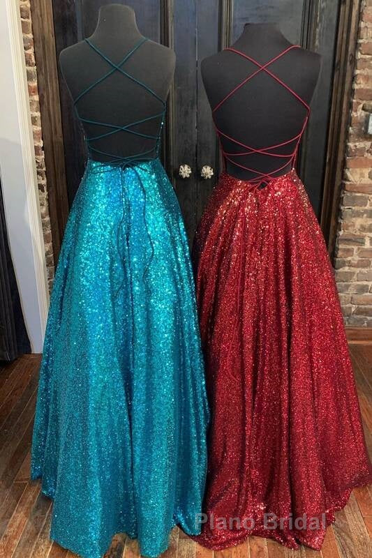 Princess A-line Sequins Long Formal Prom Dresses