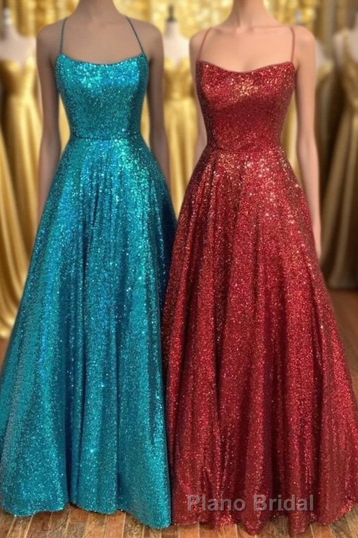 Princess A-line Sequins Long Formal Prom Dresses Main image