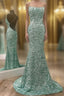 Mint Green Sparkly Chic Long Formal Evening Dresses Mermaid Formal Prom Dresses