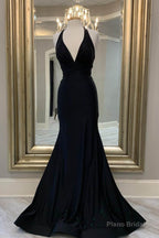Mermaid Halter Black Long Prom Dress