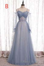 Elegant A-Line Dusty Blue Bridesmaid Dresses