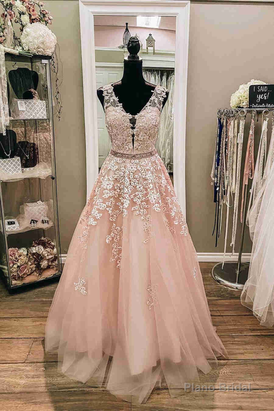 V-Neck Sleeveless Pink Prom Dress with Embroidery Main image