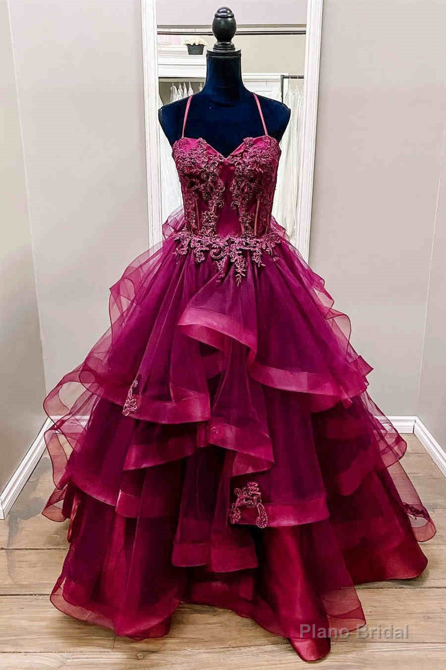 Raspberry Red Halter Long Prom Dress Main image