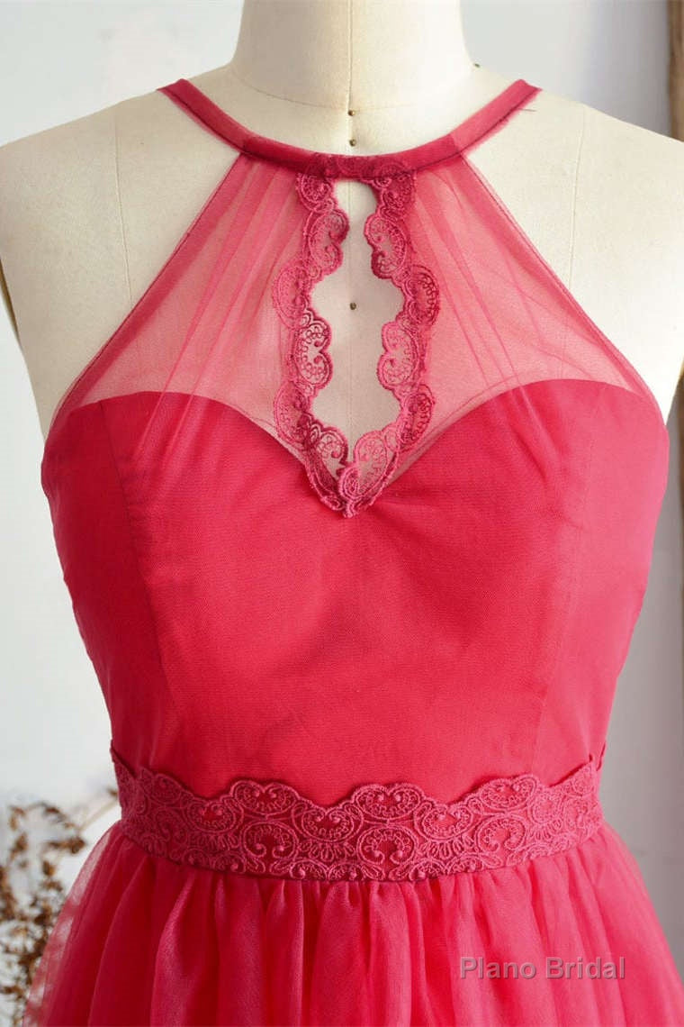 A-Line Halter Hot Pink Long Bridesmaid Dress Secondary image