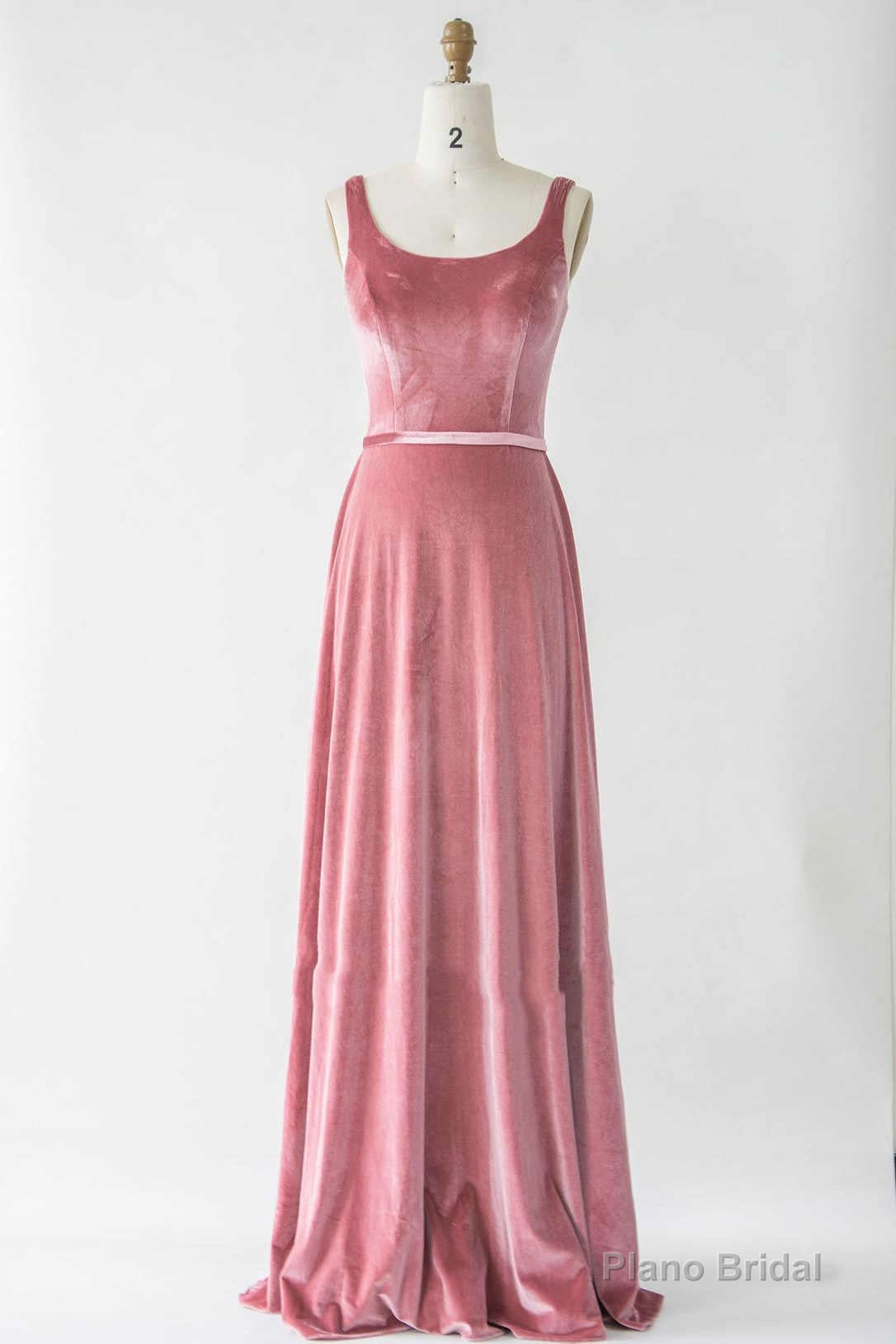 Simple Boat Neck Velvet Long Bridesmaid Dress Main image