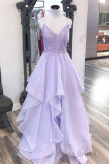 Elegant Light Blue Ruffled Tulle Formal Prom Dresses