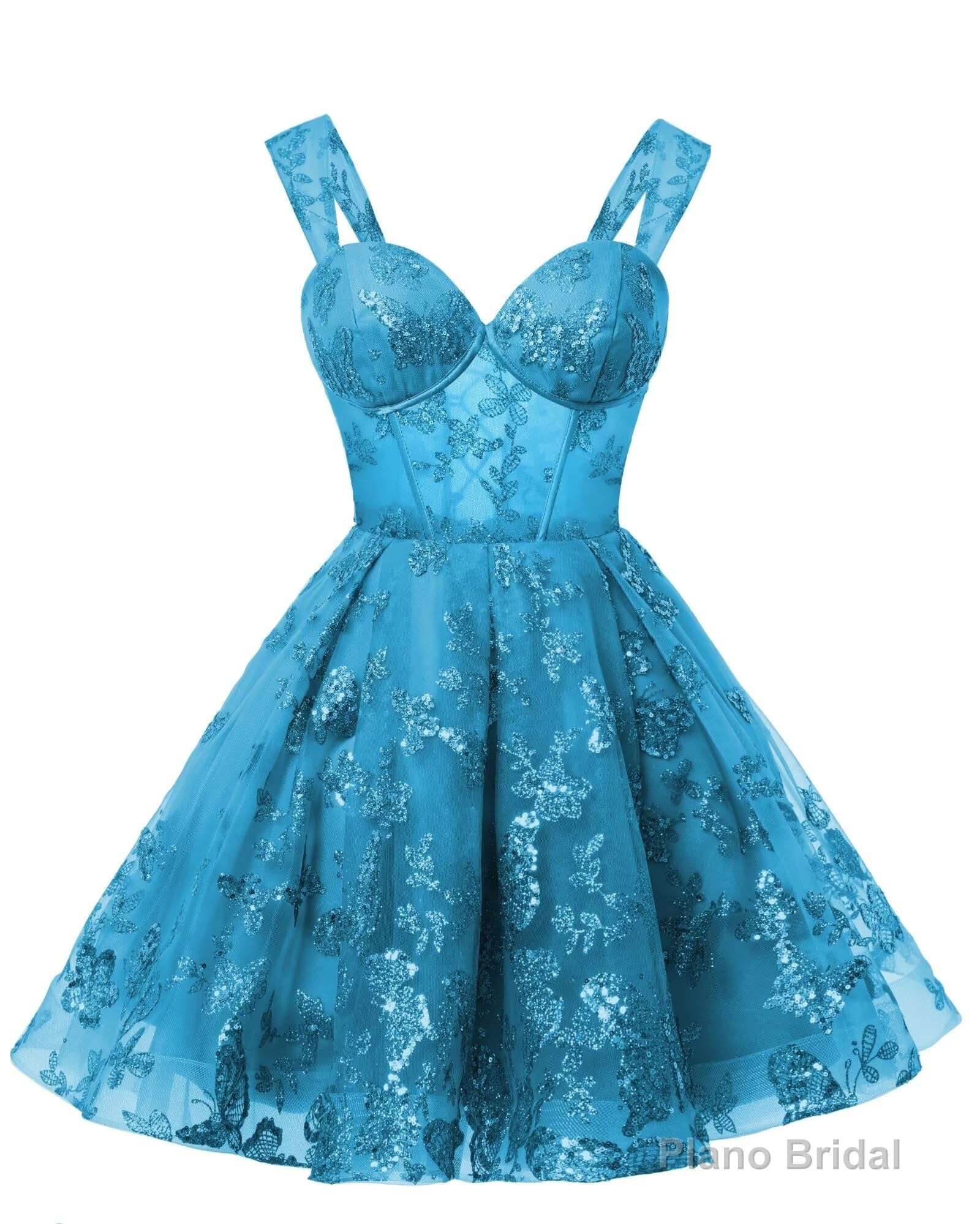 Teens Sparkly Tulle Turquoise Homecoming Dresses Spaghetti Straps Short Cocktail Party Prom Dress Secondary image