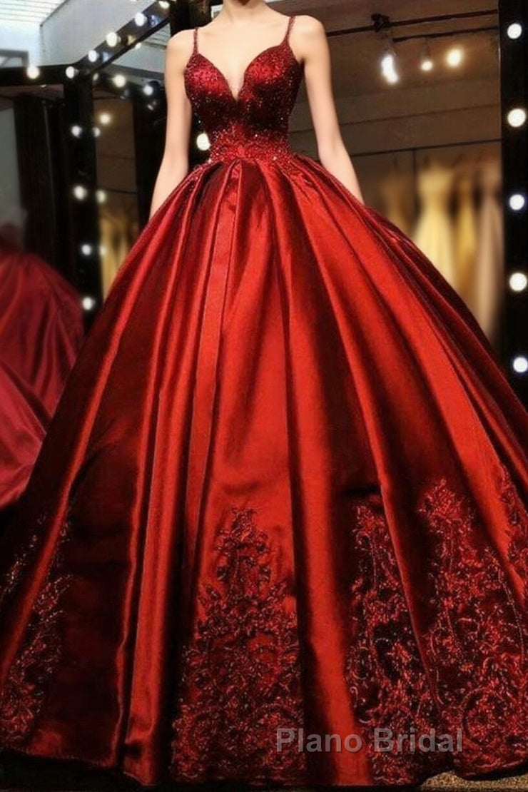 Gorgeous Spaghetti Straps Sweetheart With Lace Appliques Ball Gown Formal Prom Dresses Main image