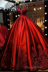 Gorgeous Spaghetti Straps Sweetheart With Lace Appliques Ball Gown Formal Prom Dresses