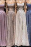 A-Line Sparkle Split Backless Evening Dresses  Long Formal Prom Dresses With Pocket