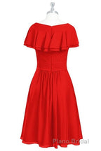Red Chiffon V-Neck Ruffled A-Line Short Bridesmaid Dresses