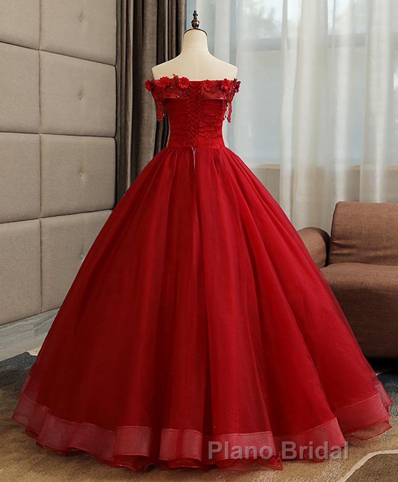Burgundy Tulle Lace Long Formal Prom Gown Burgundy Tulle Lace Prom Dresses