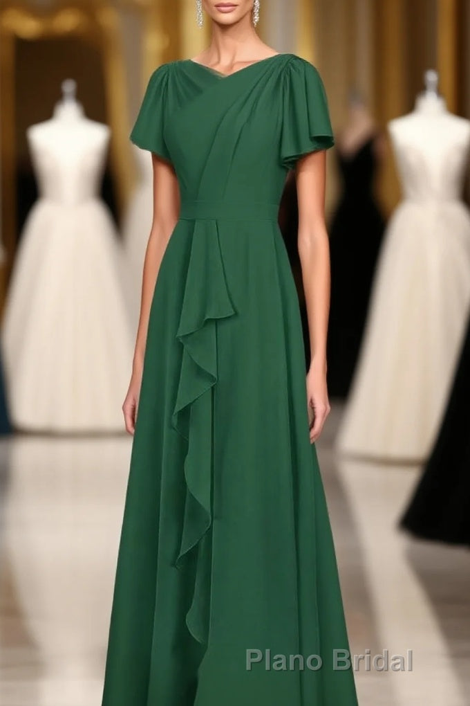 Hunter Green Chiffon Ruffled Long Bridesmaid Dresses Main image