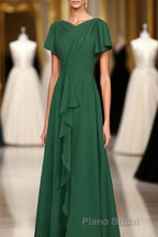 Hunter Green Chiffon Ruffled Long Bridesmaid Dresses