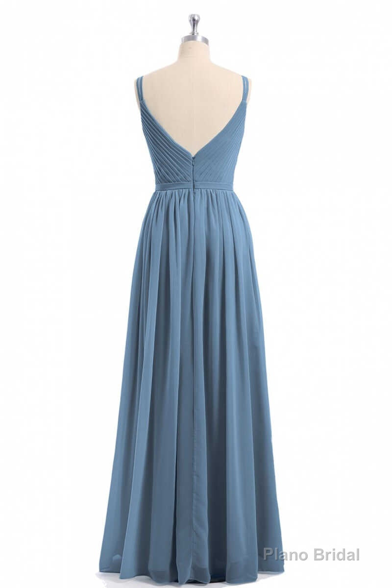 Simple Dusty Blue V-Neck Backless A-Line Long Bridesmaid Dress Secondary image