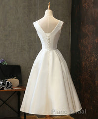 Simple V Neck White Short Formal Prom Dresses, White Homecoming Dresses