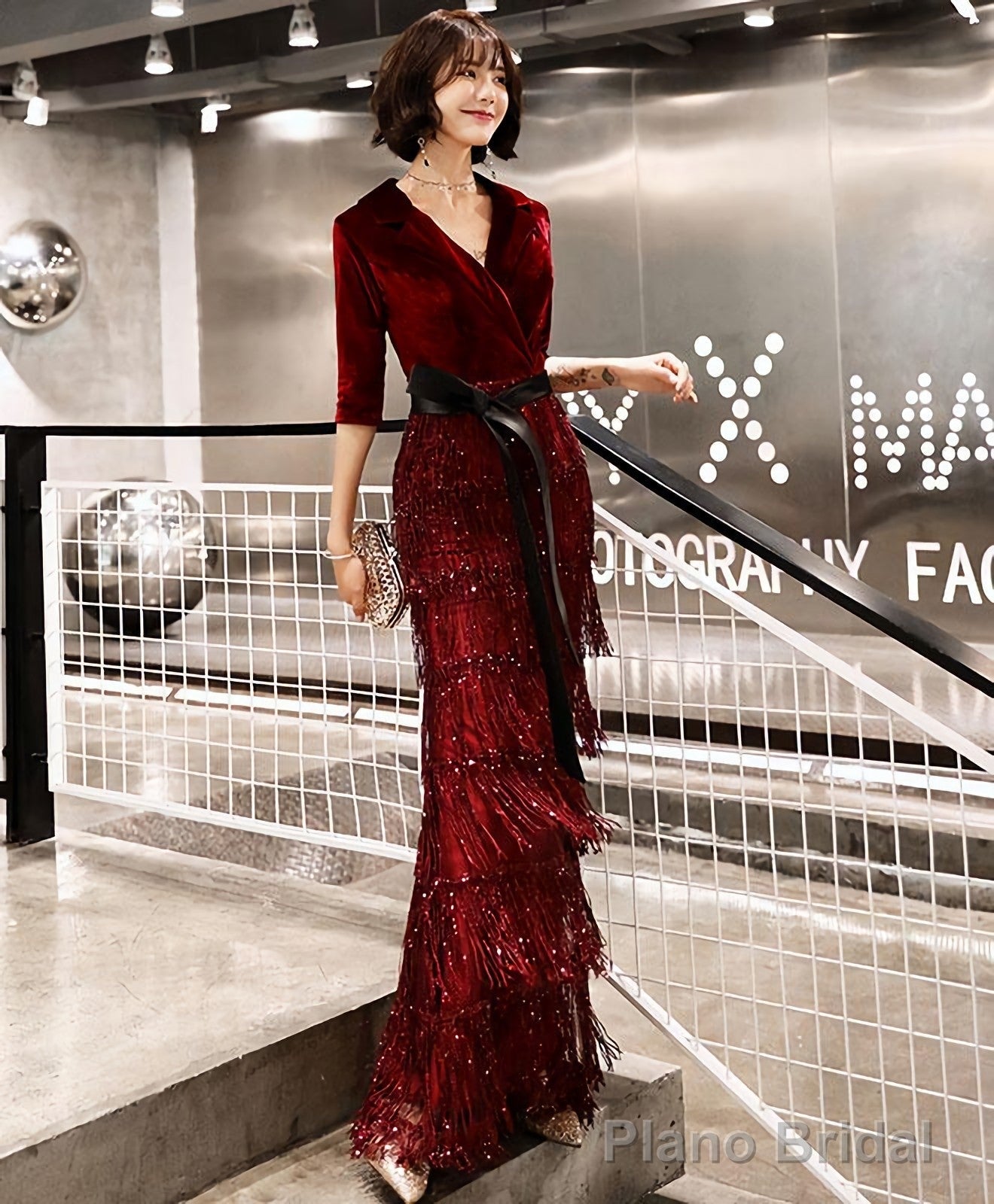 Burgundy Mermaid Long Prom Dress Burgundy Evening Dress Main image