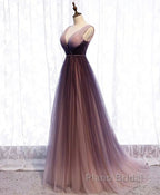 Simple V Neck Tulle Long Formal Prom Dress, Tulle Evening Dress