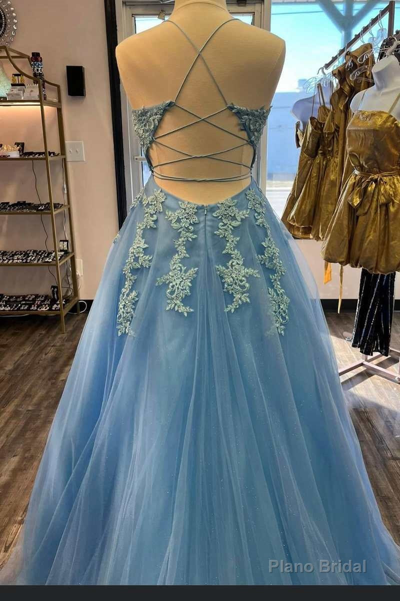 Blue Tulle Appliques Lace-Up Back A-Line Prom Dress Secondary image