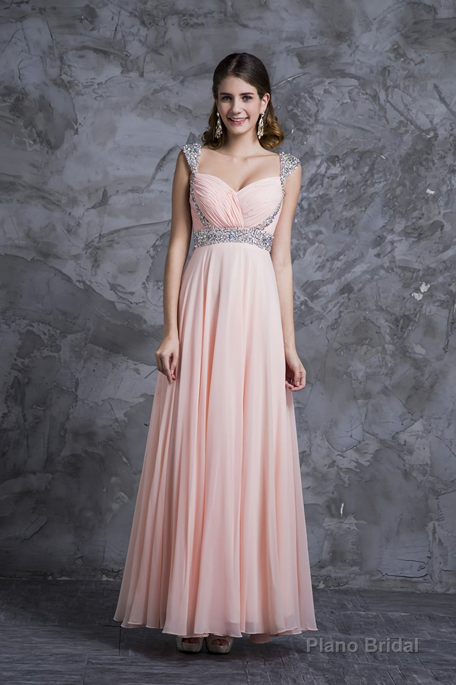Best Selling Prom Dresses, A Line V Neck Floor Length Chiffon Zipper Back Main image