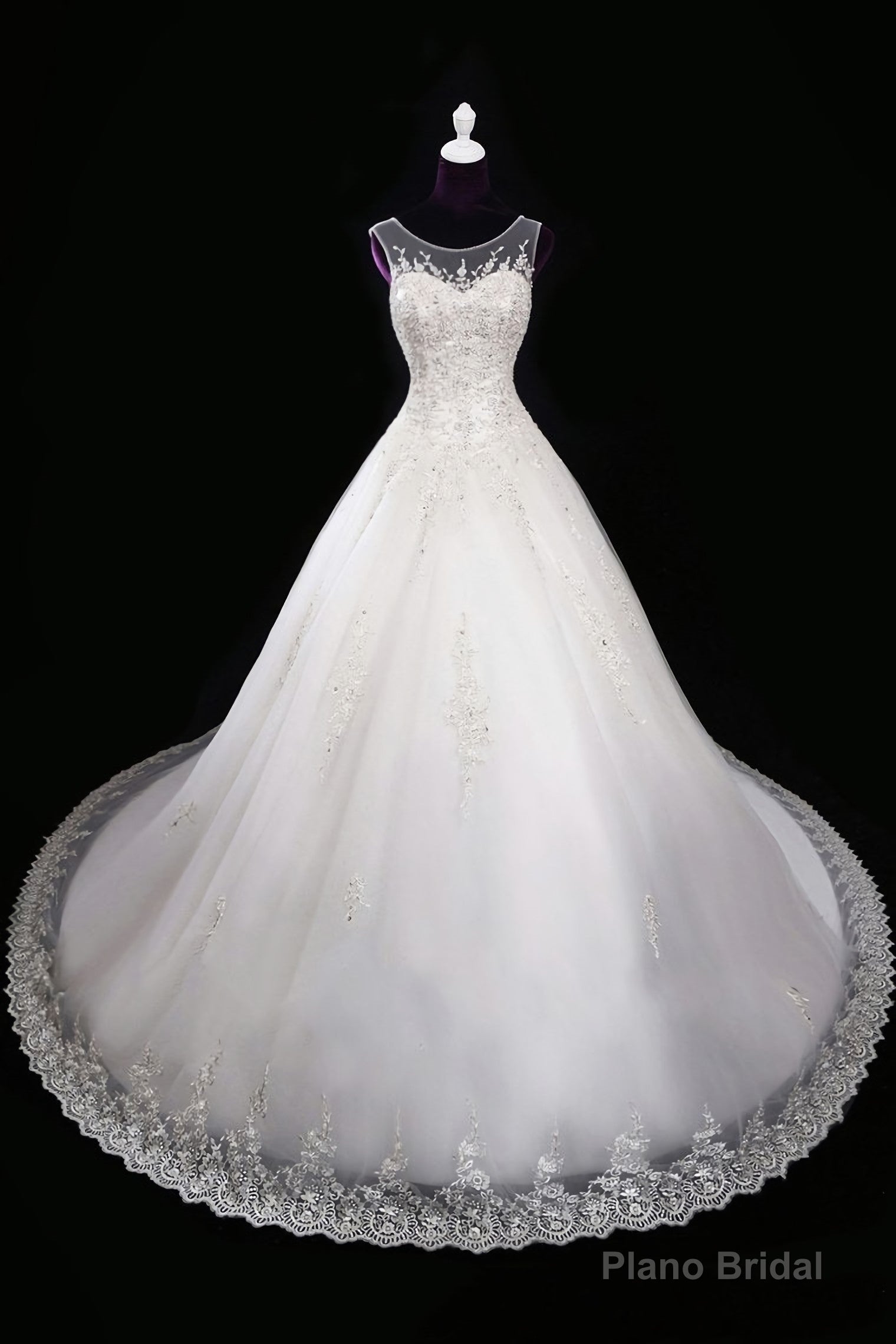 2025 A Line Wedding Dresses, Scoop Tulle With Applique And Beads Lace Up Main image