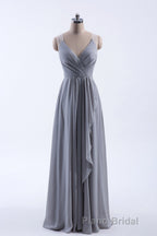 Silve Chiffon A-line Ruffles Long Bridesmaid Dresses