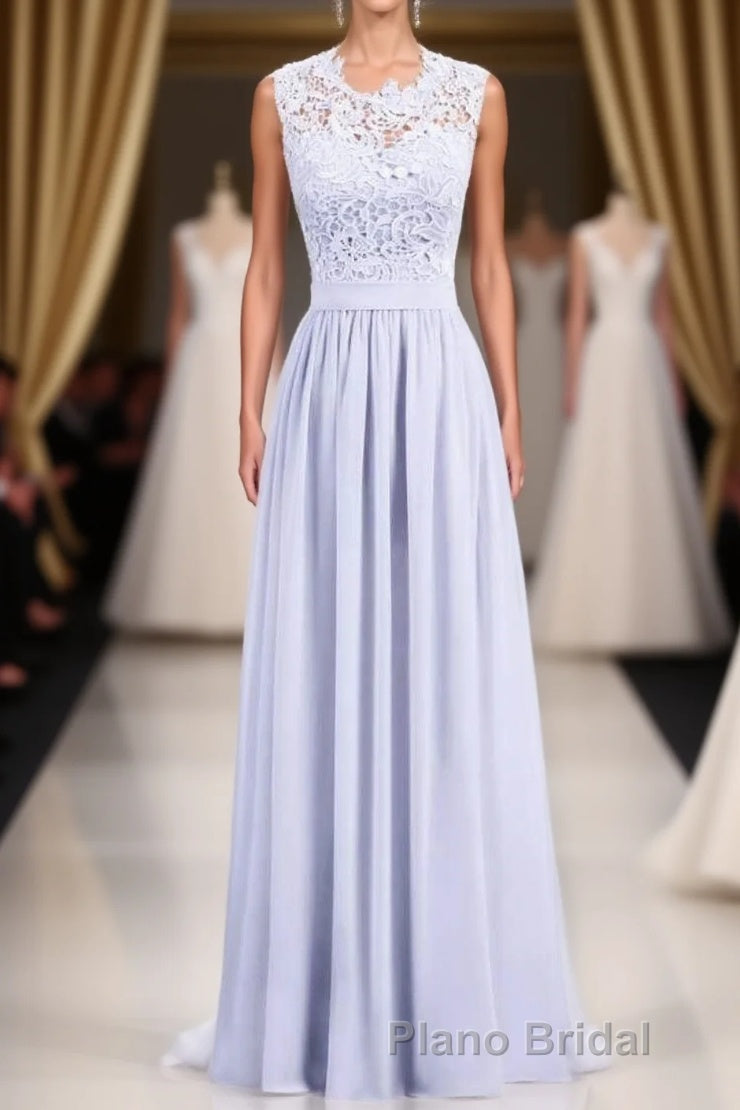 Lavender Lace Crew Neck A-Line Bridesmaid Dresses Main image