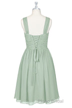 Sage Green Chiffon Lace-Up Short Bridesmaid Dresses