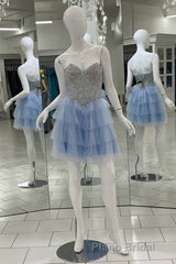 Royal Blue Beaded Top A-line Multi-Layers Homecoming Dresses