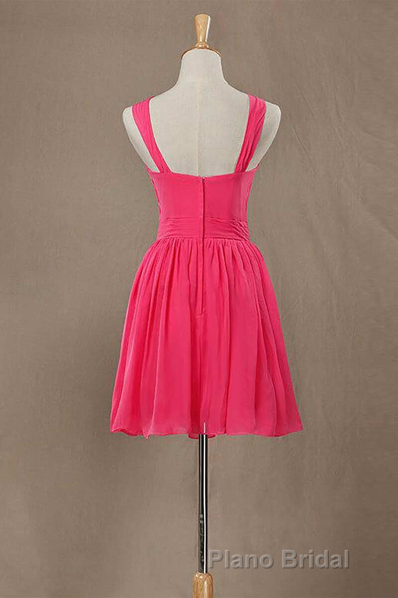 Neon Pink Halter Knee Length Bridesmaid Dresses Secondary image