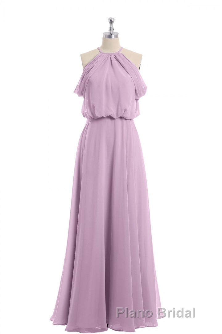Sage Green Chiffon Halter Blouson-Style Long Bridesmaid Dresses