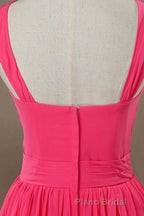 Neon Pink Halter Knee Length Bridesmaid Dresses