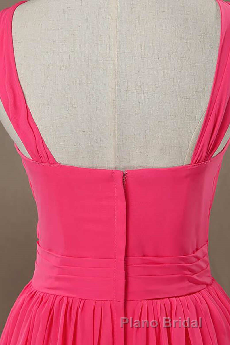 Neon Pink Halter Knee Length Bridesmaid Dresses