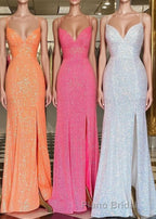 Stunning Straps Sequined Mermaid Long Formal Prom Dresses