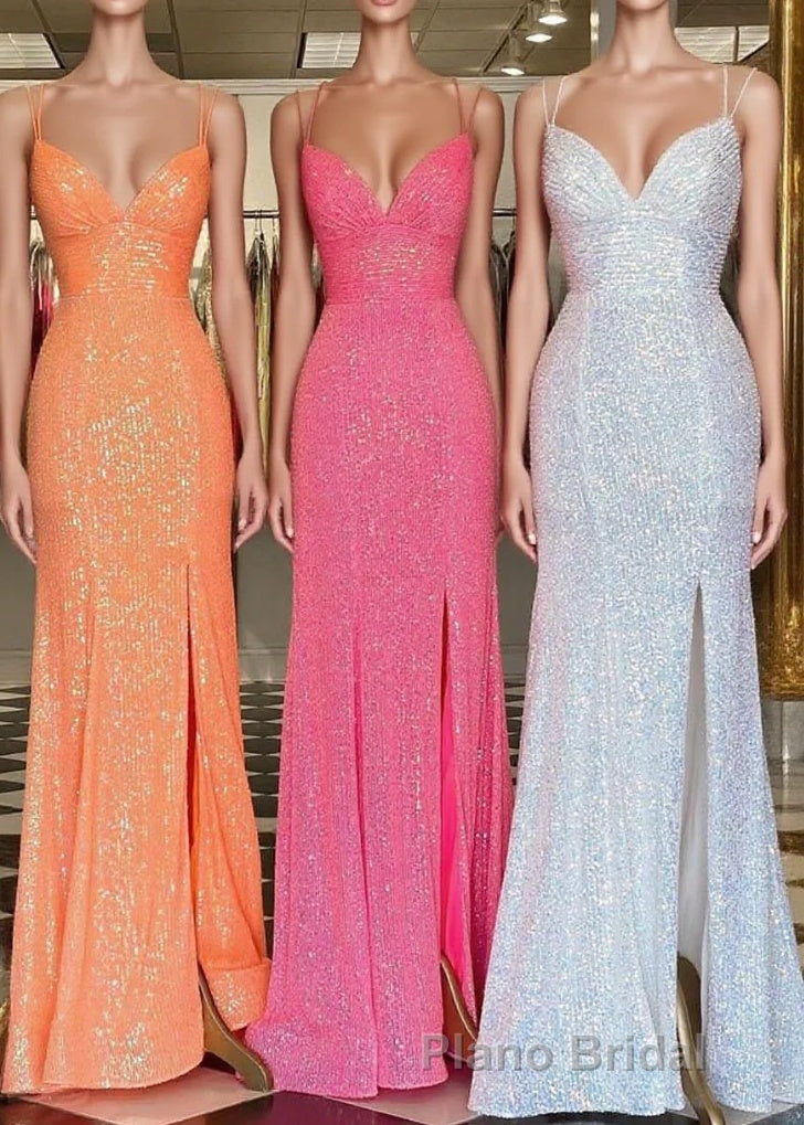 Stunning Straps Sequined Mermaid Long Formal Prom Dresses