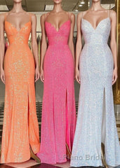 Stunning Straps Sequined Mermaid Long Formal Prom Dresses