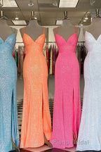 Stunning Straps Sequined Mermaid Long Formal Prom Dresses