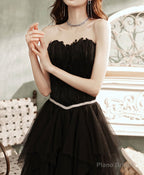 Black Tulle Long Prom Dress, Black Tulle Formal Dress, 1